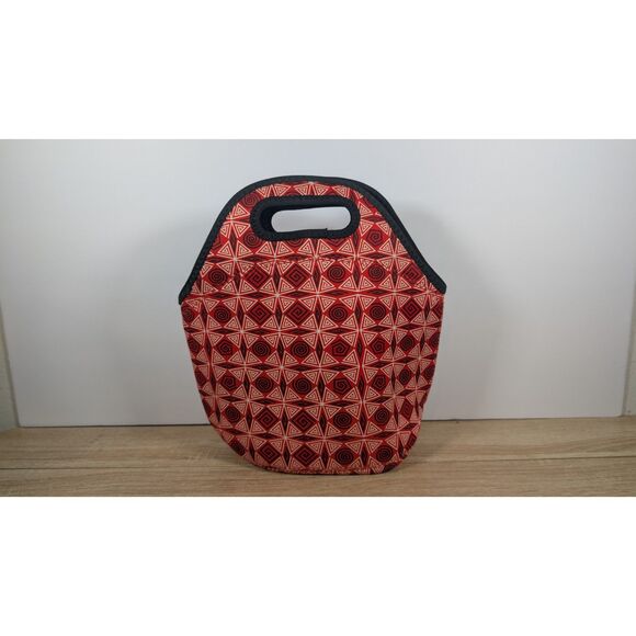 Tote Lunch Bag – Insulated Neoprene – Red Black Geometric Pattern – TEKGO Brand - Picture 1 of 4